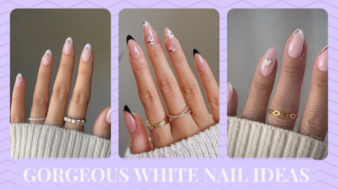 white nail ideas, cute nail ideas, short nail ideas, black and white nail ideas, acrylic nail ideas